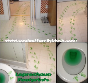 Leprechaun footprints and green toilet water